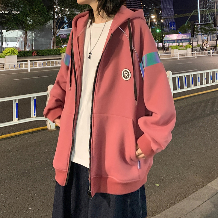 拉链卫衣女春秋宽松bf开衫炸街港风外套潮牌...