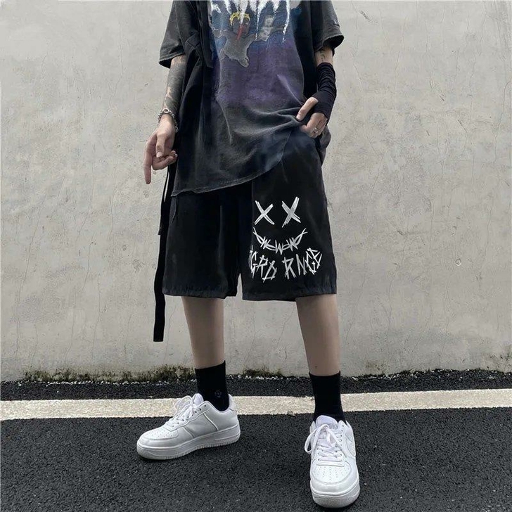 港风中裤薄款韩版宽松马裤短裤男夏季潮牌潮流...