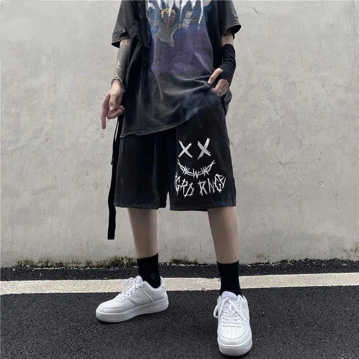 港风中裤薄款韩版宽松马裤短裤男夏季潮牌潮流...