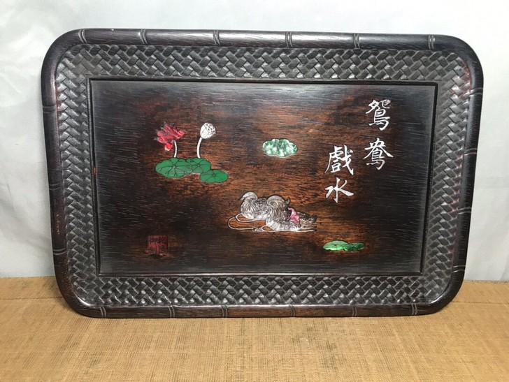 古玩古董收藏老物件 海南花梨木相贝茶盘，做...