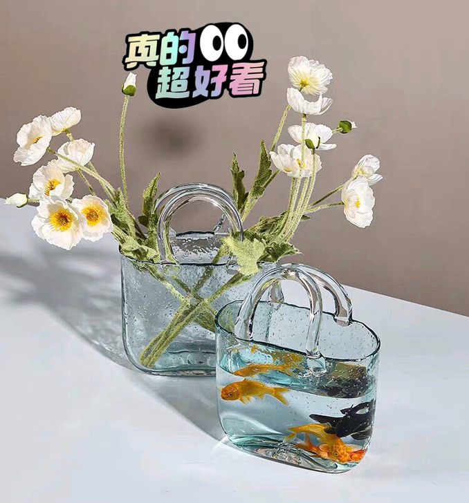 简约气泡手提袋提蓝包包花瓶鱼缸玻璃透明客厅...