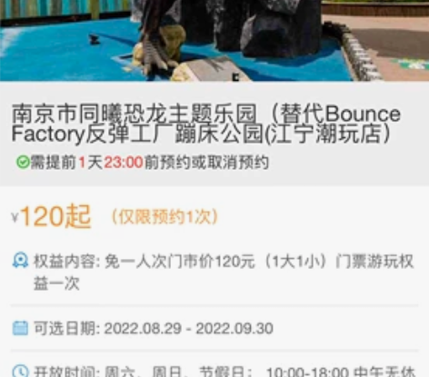 南京同曦恐龙主题乐园门票 一大一小 一张门...