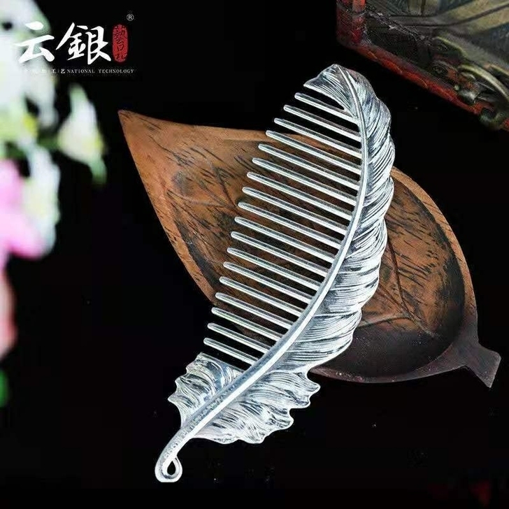 银梳子999a纯银熟银梳子云南雪花刮痧梳足...