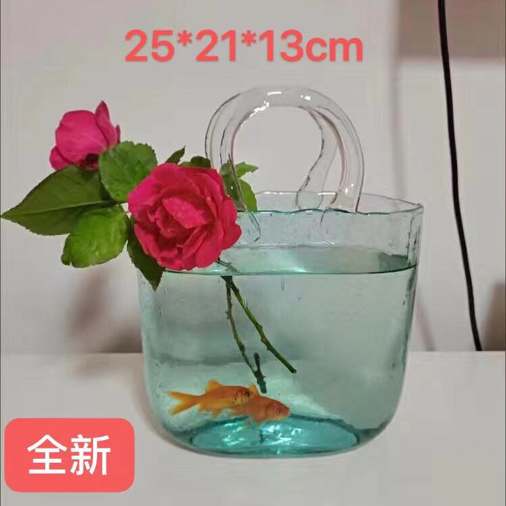 清仓 手提包包花瓶透明玻璃插花鱼缸桌面装饰...
