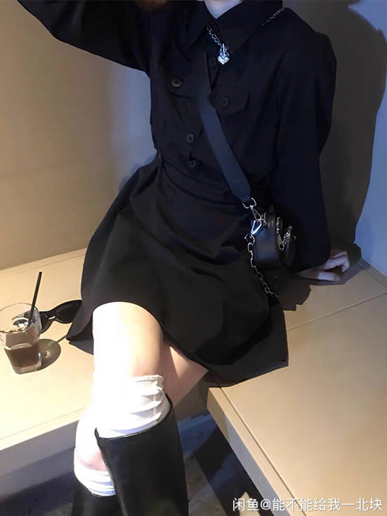 PtonUmi甜酷拽姐 黑色棉质长袖工装连...