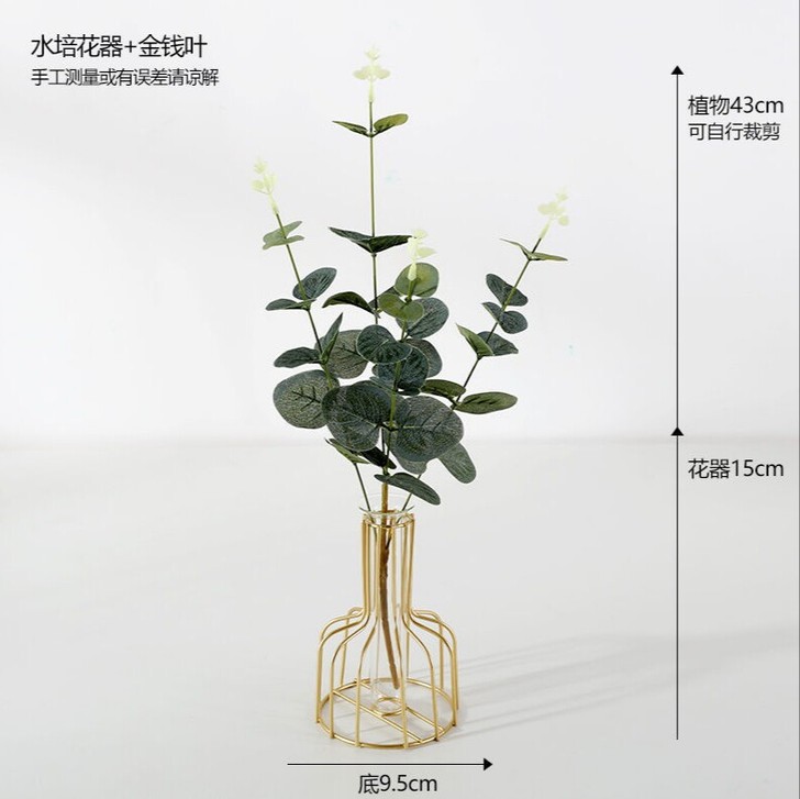 ins风北欧试管透明玻璃花瓶铁艺摆件干花仿...