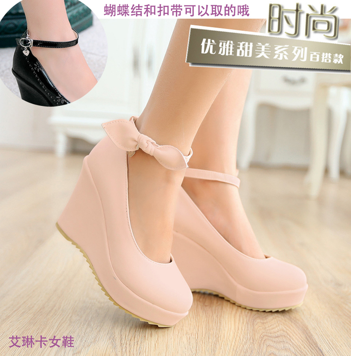 几乎全新，甜美扣带公主鞋单鞋女鞋高跟鞋子坡跟