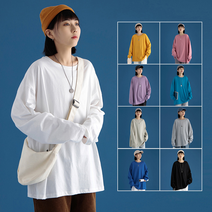 白色长袖t恤女ins潮2020新款韩版宽松...