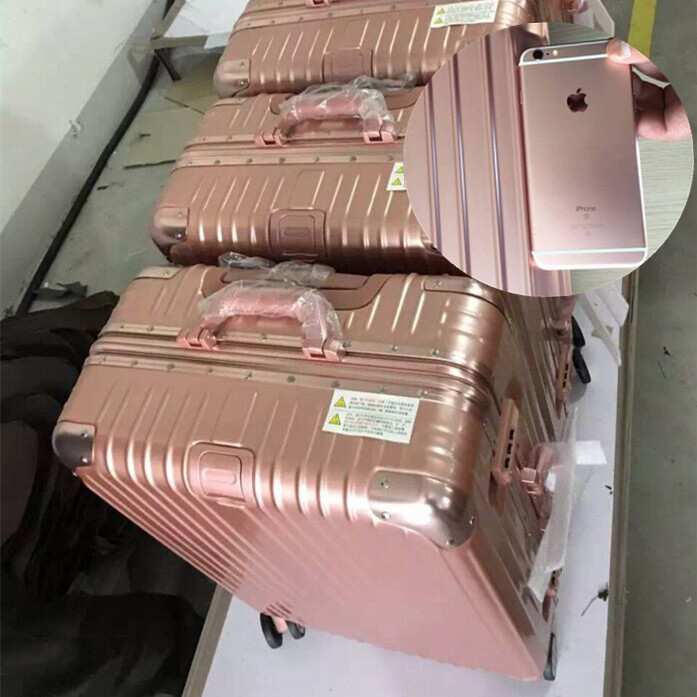 玫瑰金拉杆箱万向轮ito铝框旅行箱复古密码...