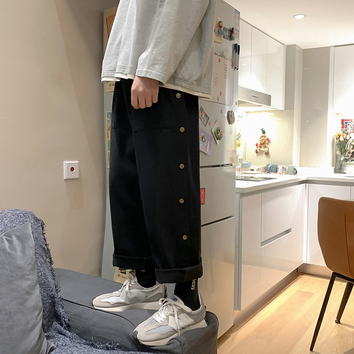 裤子女高街ins潮直筒阔腿宽松bf春秋工装...