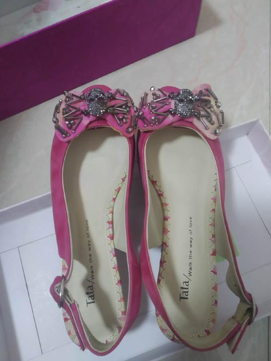 tata36码真皮柔软玫红色女鞋单鞋坡跟鞋...