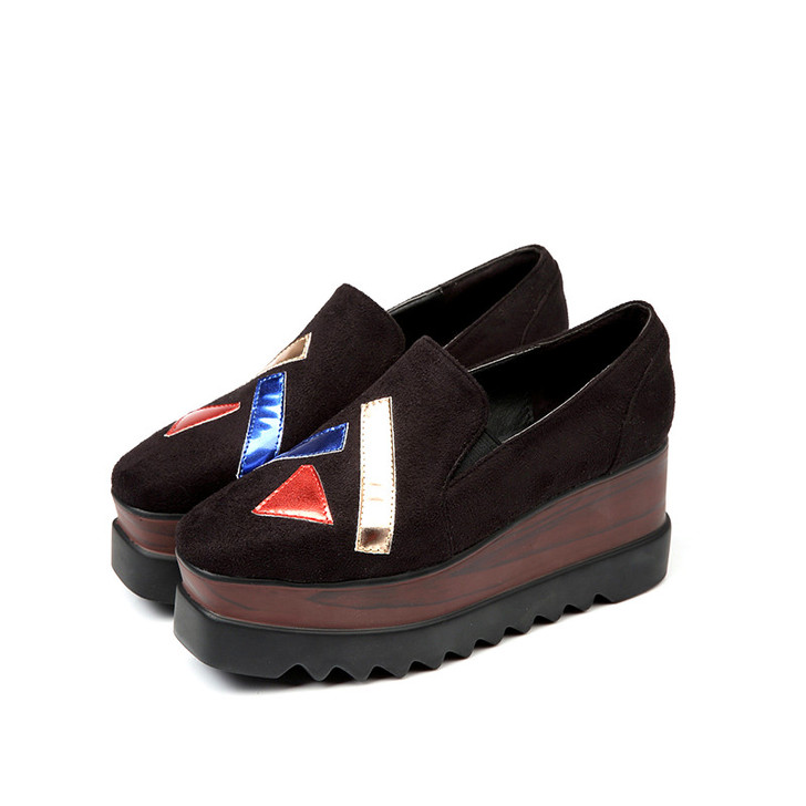 2017新款厚底松糕鞋坡跟方头百搭休闲乐福...