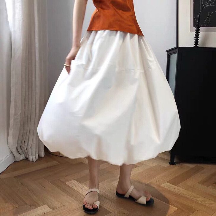 白色南瓜裙灯笼裙，均码花苞裙