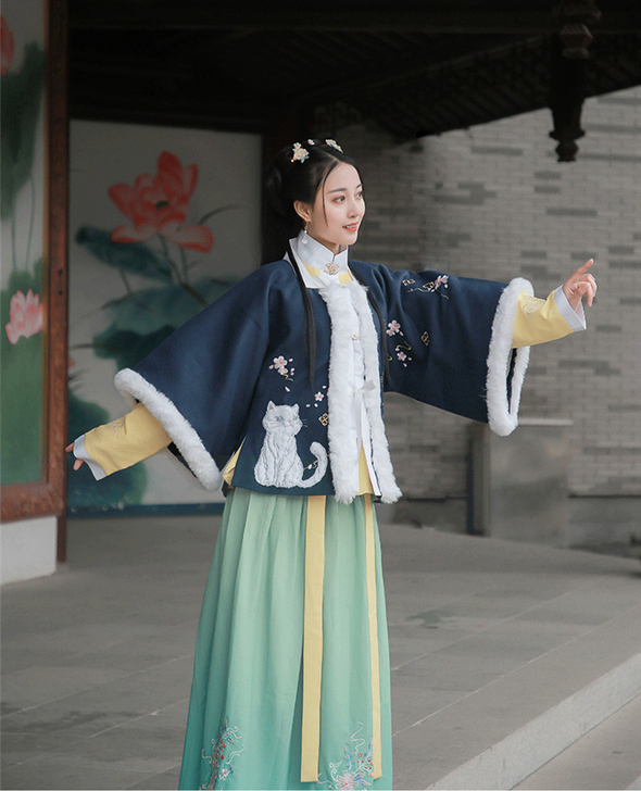 花神记-仙禹忘川喵加厚毛绒方领对襟半袖臂保...