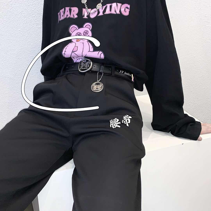 皮带女装饰韩版百搭休闲黑色蝴蝶扣朋克风暗黑...