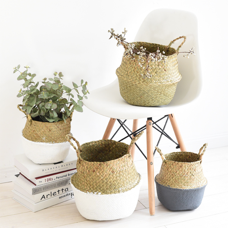 ins北欧风创意海草编织杂物收纳篮筐家居装...