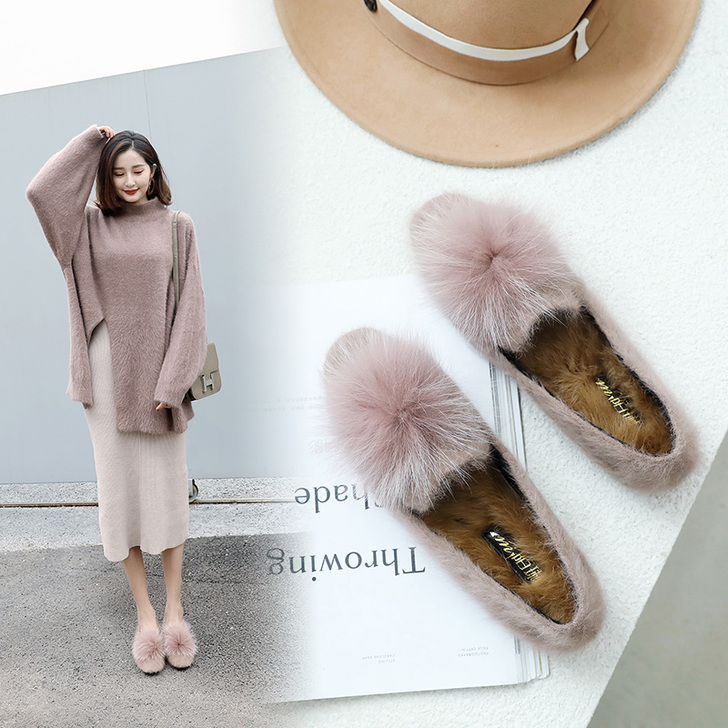 陌琳毛毛鞋女2019新款时尚网红单鞋女平底...