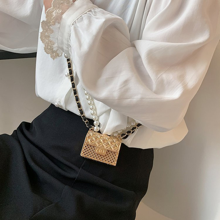 迷你珍珠链条小方包