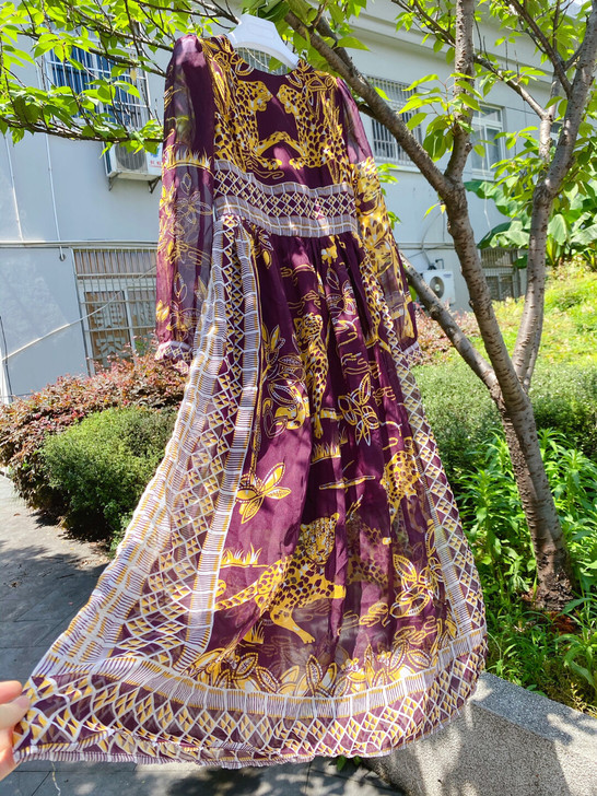 全新金钱豹奢华丛林风雪纺长裙连衣裙礼服裙