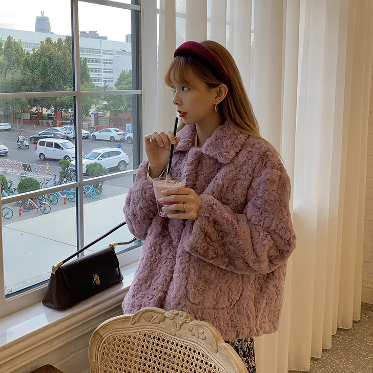 皮草外套女2020秋冬羊羔绒立领中长款慵懒...