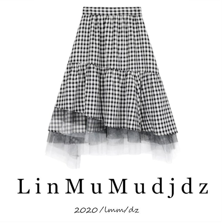 玉酱【格子蛋糕裙】半身裙蕾丝层层拼接中长款...