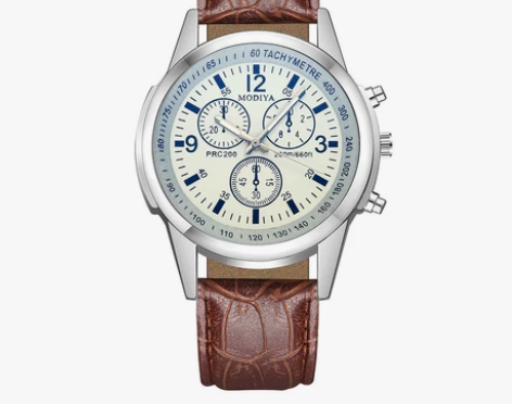 现货热销款三眼蓝光玻璃皮带男士手表 礼品手...