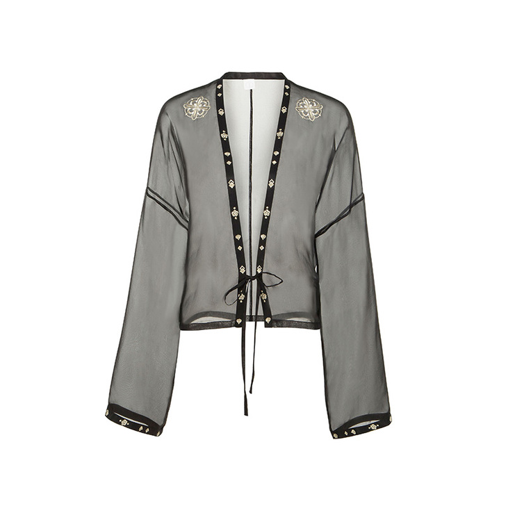 【十三余 小豆蔻儿】[黑牡丹]刺绣对襟9米...