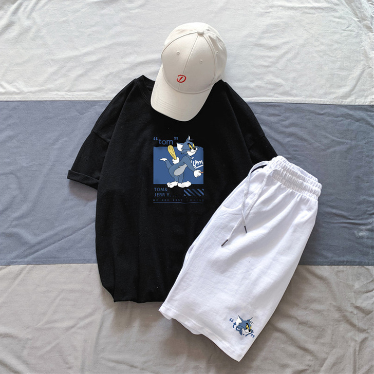 套装女宽松短袖短裤两件套韩版学生休闲运动风...