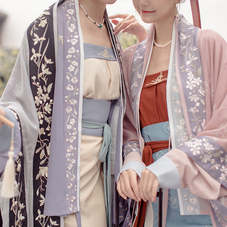 远山乔花期小宴宋制汉服女双色飞机袖短衫吊带...