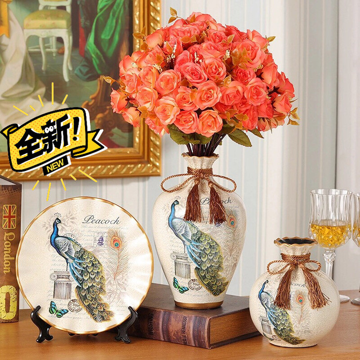 欧式陶瓷花瓶三件套家居客厅电视柜插花装饰品...