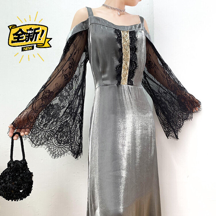 全新高档亮面连衣裙,欧洲宫廷风华丽的蕾丝喇...