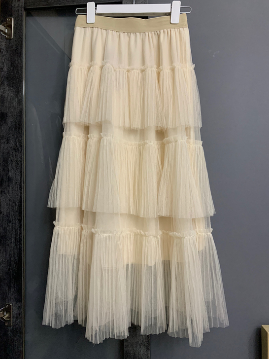 全新 米色蛋糕裙半身裙海边蕾丝仙女裙