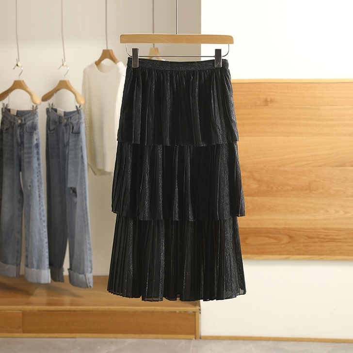 全新 蛋糕裙半身裙黑色闪光s码