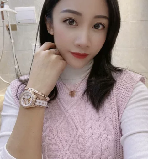 陶瓷玫白女款，镂空蝴蝶款全自动机械表防水，...