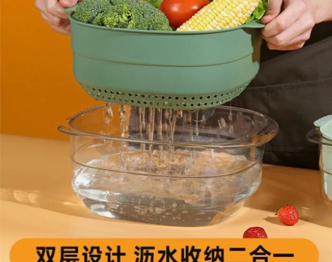 新款双层沥水篮洗菜盆厨房多功能家用洗菜篮子...