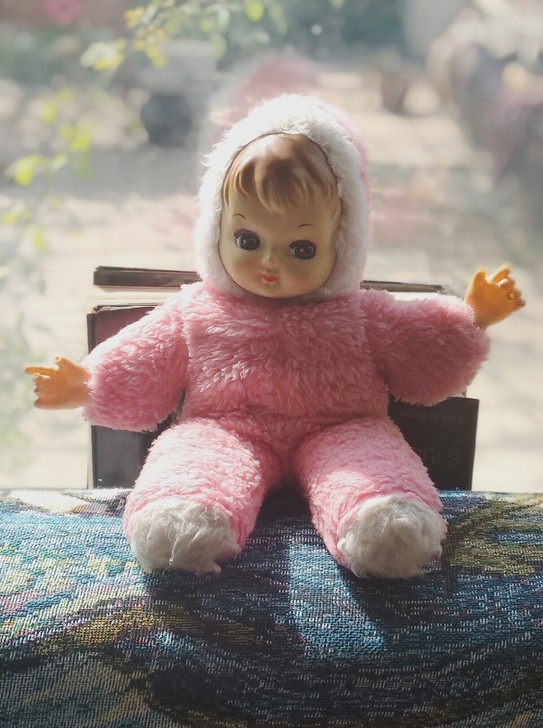 稀有怀旧国产经典粉娃，毛绒胶皮老娃娃，中古...