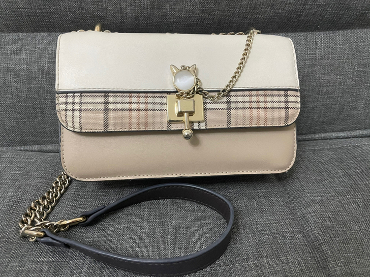 蒙娜丽莎米色卡其色格子链条包