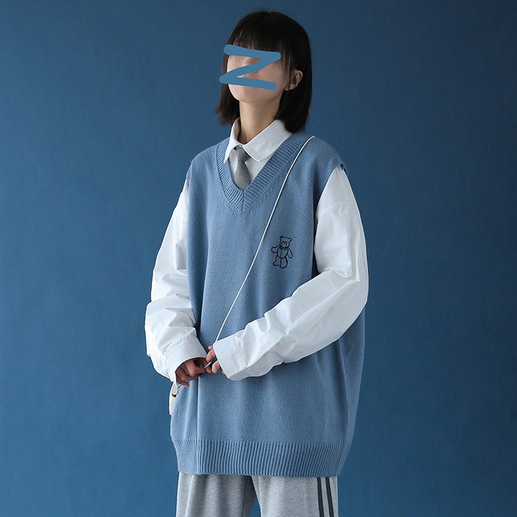 v领毛衣背心女宽松套头慵懒学生森系针织衫马...