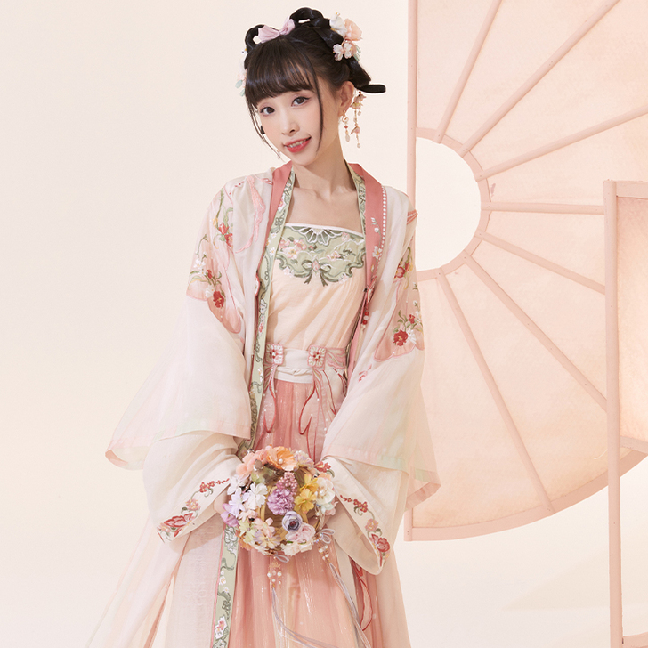 十三余小豆蔻儿[花月之神]绣花对襟长衫吊带...