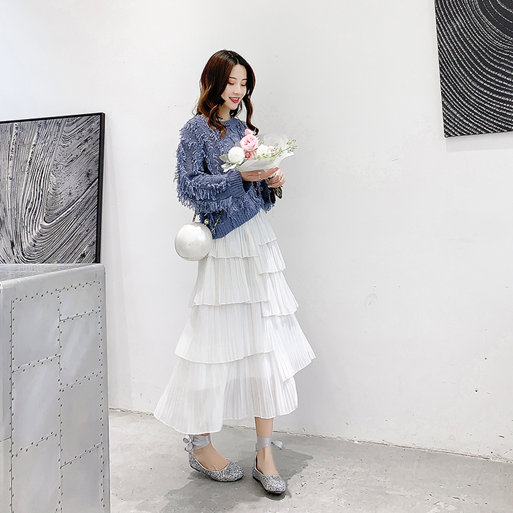 不规则蛋糕裙白色半身裙2019春秋新款女百...