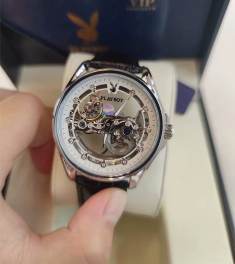正品花花公子手表男士镂空机械表全自动潮流男...