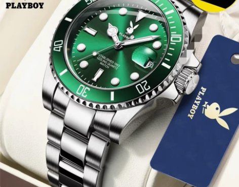 花花公子2022年新款手表男士黑绿水鬼全自...
