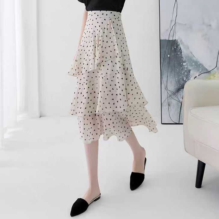 波点蛋糕裙多层次雪纺半身裙女夏季