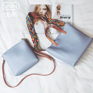 新款韩版简约单肩包大包民族风肩带大容量子母...