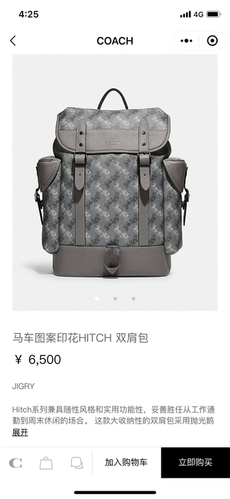 蔻驰印花经典男士双肩背包