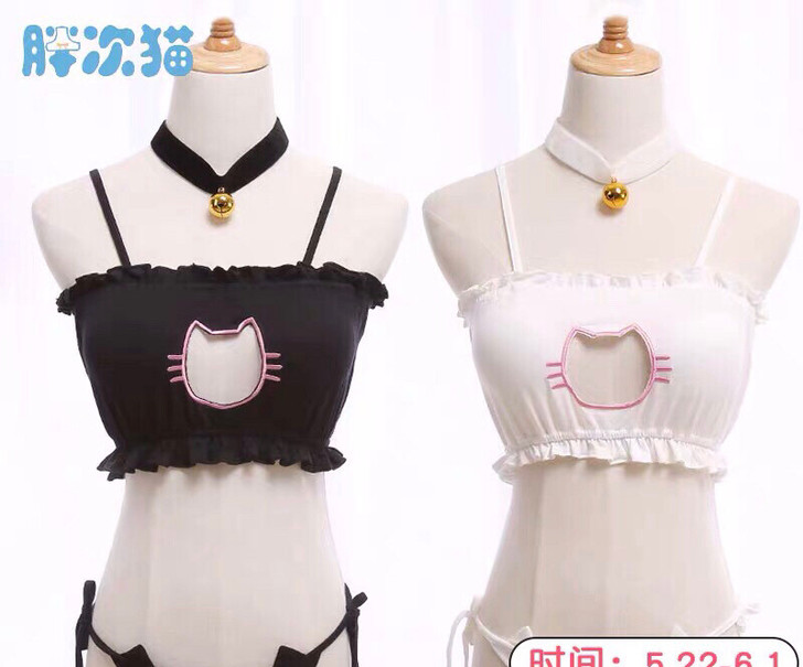 猫咪内衣套装 发夹发箍尾巴镂空动漫周边 两件