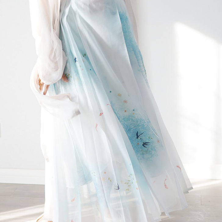 【月白雁归】赵氏汉服夏季日常宋制水墨褶裙女...