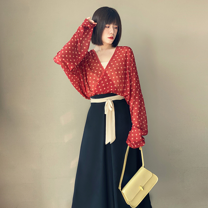 云裳淇间【千千岁月】宋制印花飞机袖三裥裙日...