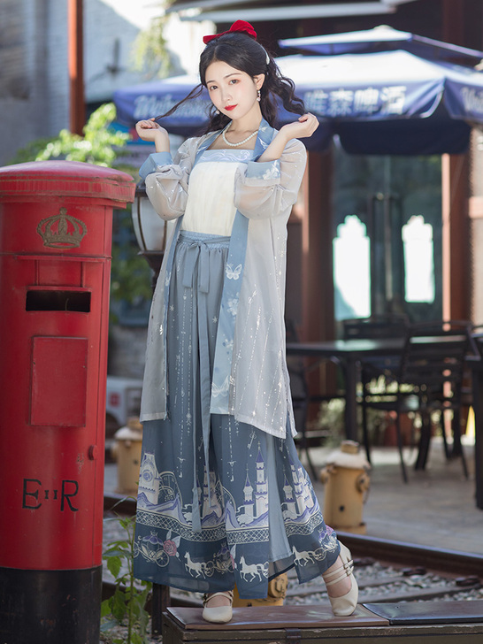 陌花秀灰姑娘原创正品宋裤褙子三件套印花烫金...