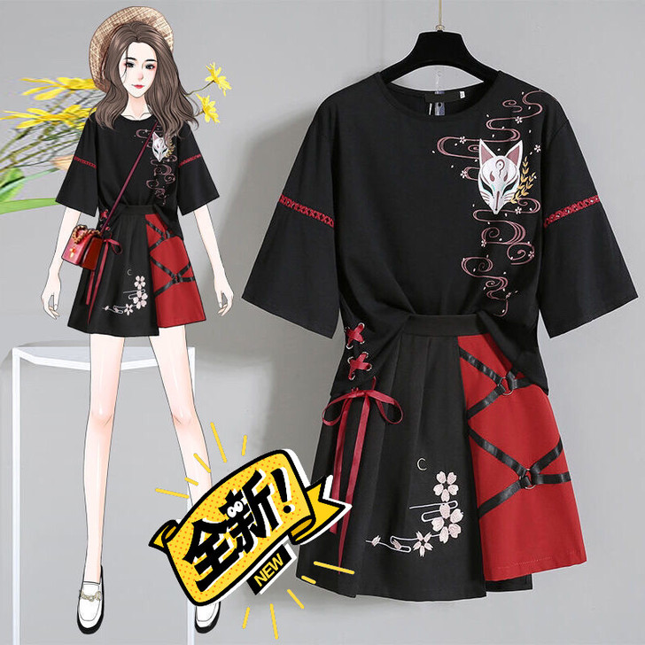 中国风国潮大码女装 汉服元素改良半身裙日常...